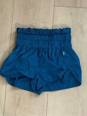 Free Prople Movement -Blue High-Waisted Gym Shorts With Built in Shorts